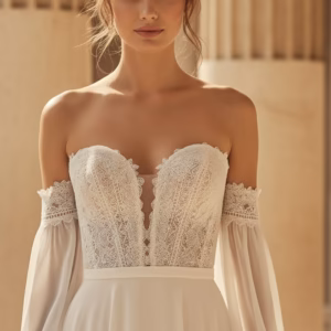 Robe de mariée romantique 27JFY avec bustier en dentelle et manches bouffantes