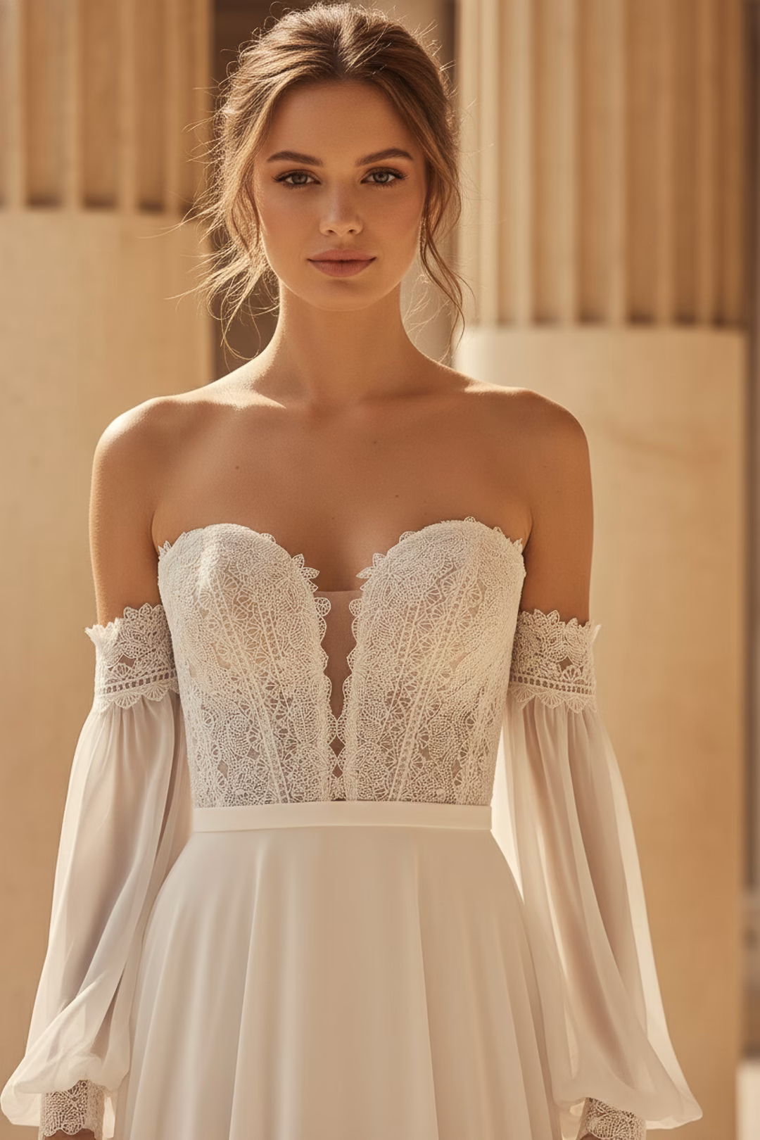Robe de mariée romantique 27JFY avec bustier en dentelle et manches bouffantes