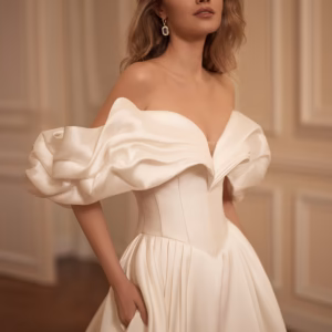 Robe de mariée Selestia S10215 à manches bouffantes et jupe trapèze